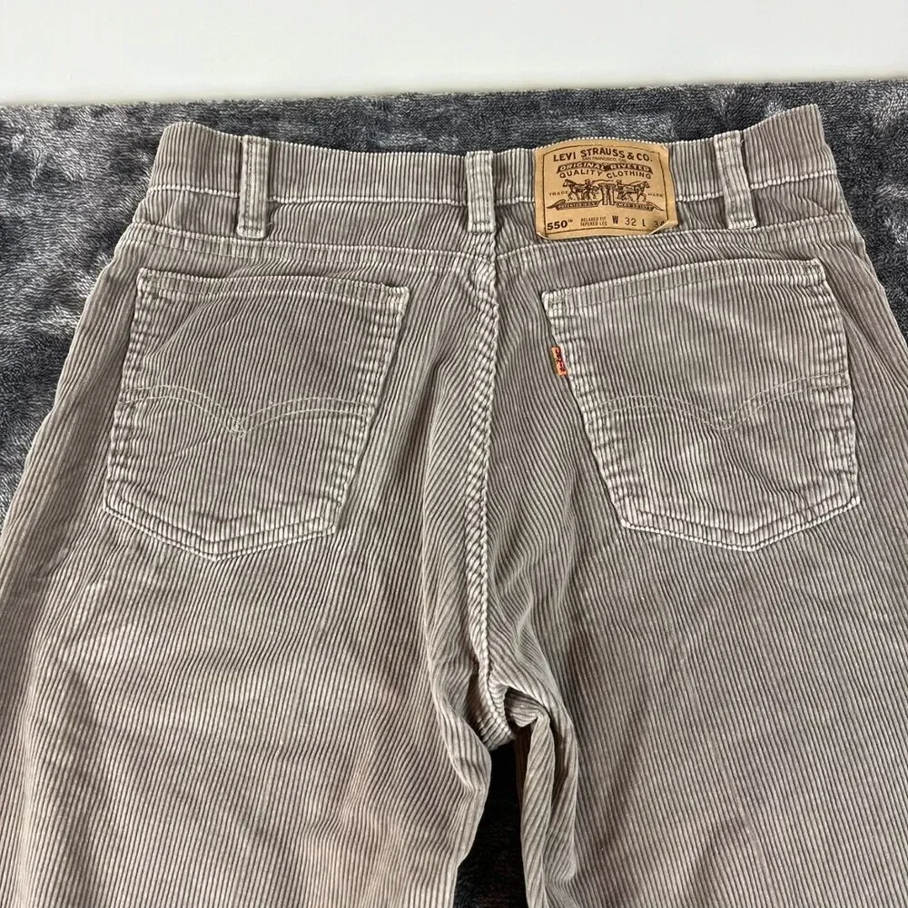 Vtg 90s Orange Tab Levi's 550 Gray Corduroy Men's 32X34 (31X33) Straight Jeans